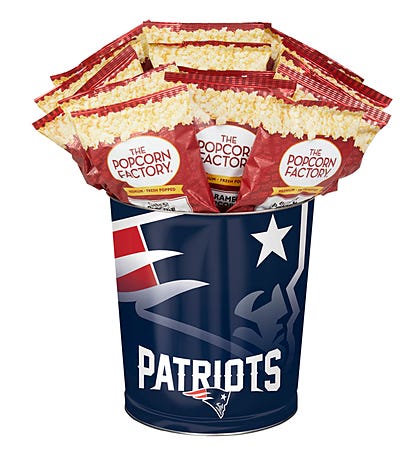 New England Patriots Popcorn Tin with 15 Bags of Popcorn